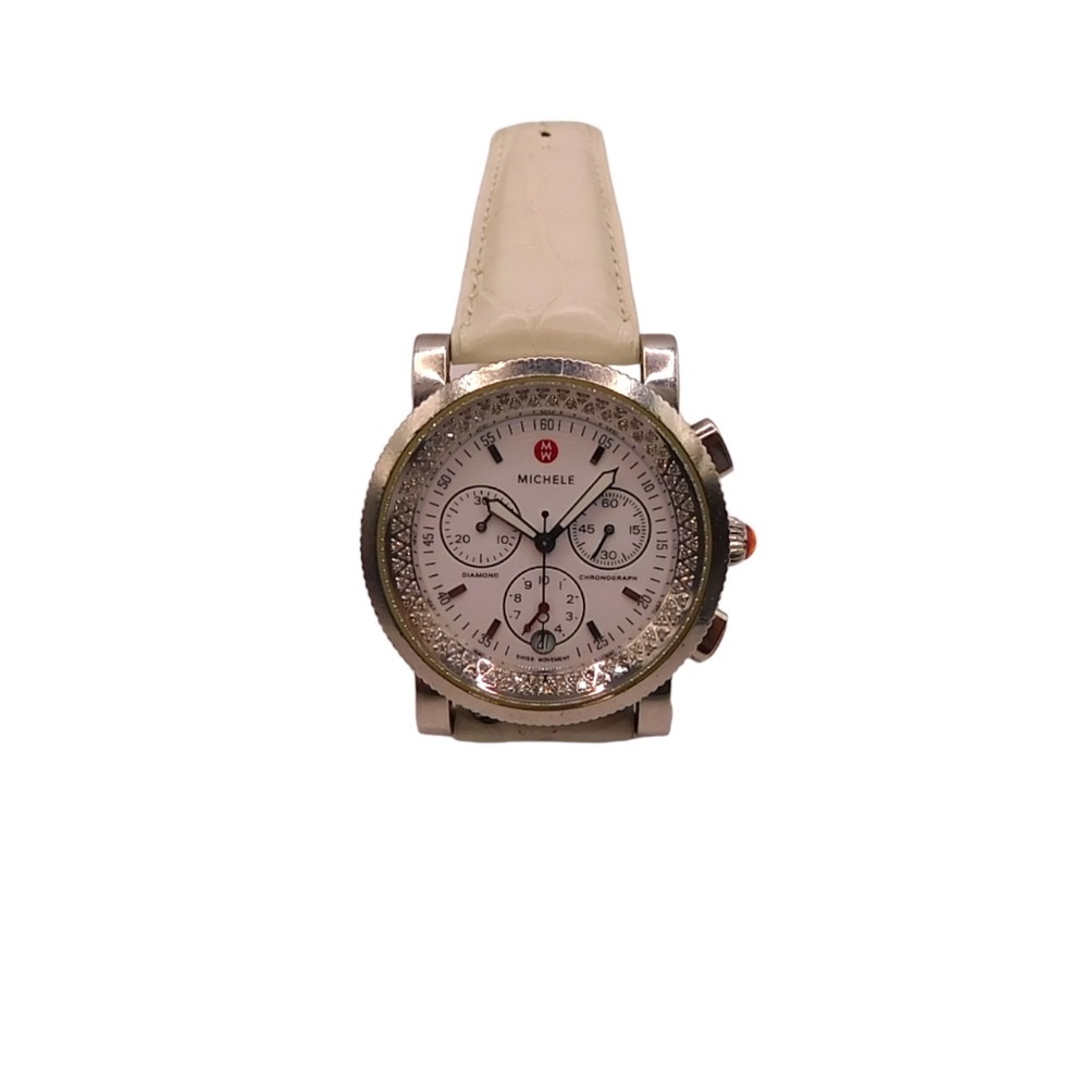 Michele Sport sail with Diamonds includes Adjustable Cream Alligator Band
